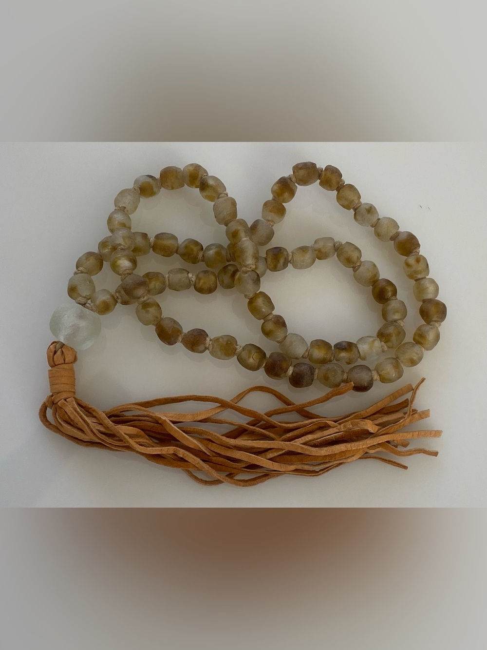 Recycled African Glass Handknotted Tassel Necklace